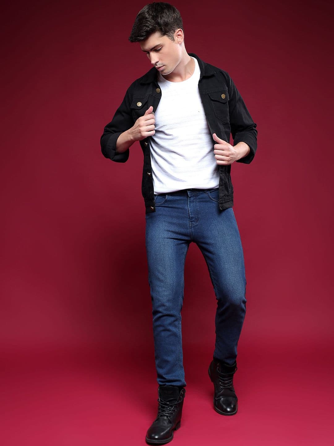 COMFITS Men Spread Collar Solid Denim Jacket - view 1