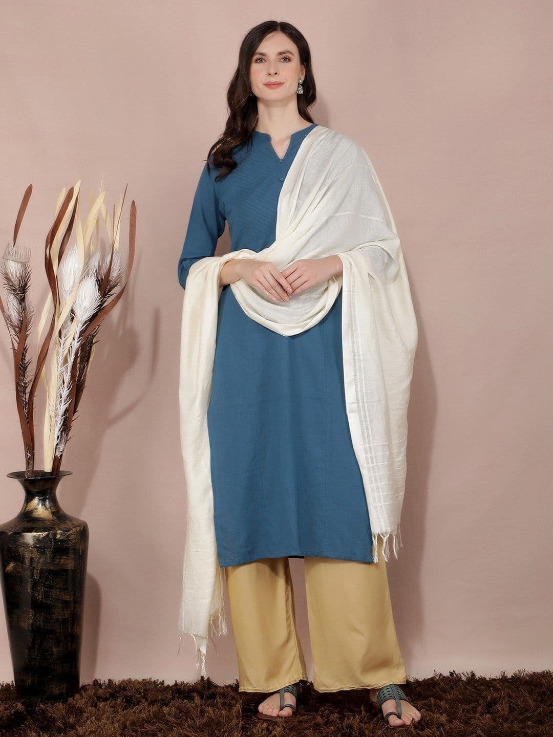 A R SILK DUPATTA HUB Striped Cotton Dupatta With Sequinned - view 1