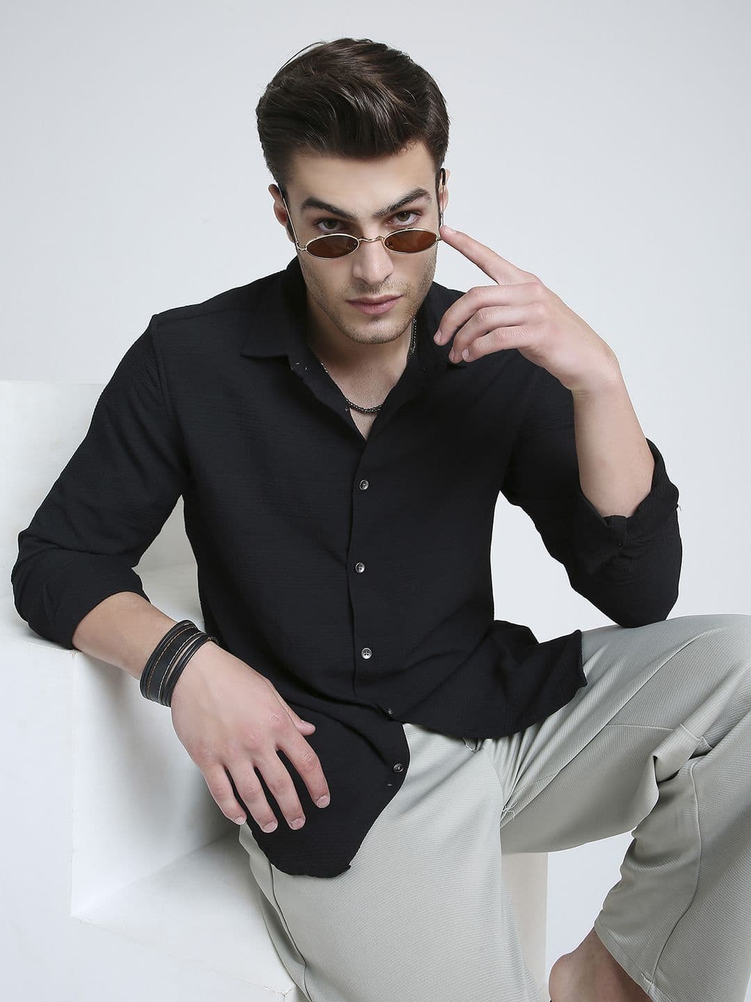 VASTRADO Men Classic Fit Textured Spread Collar Casual Shirt - view 1