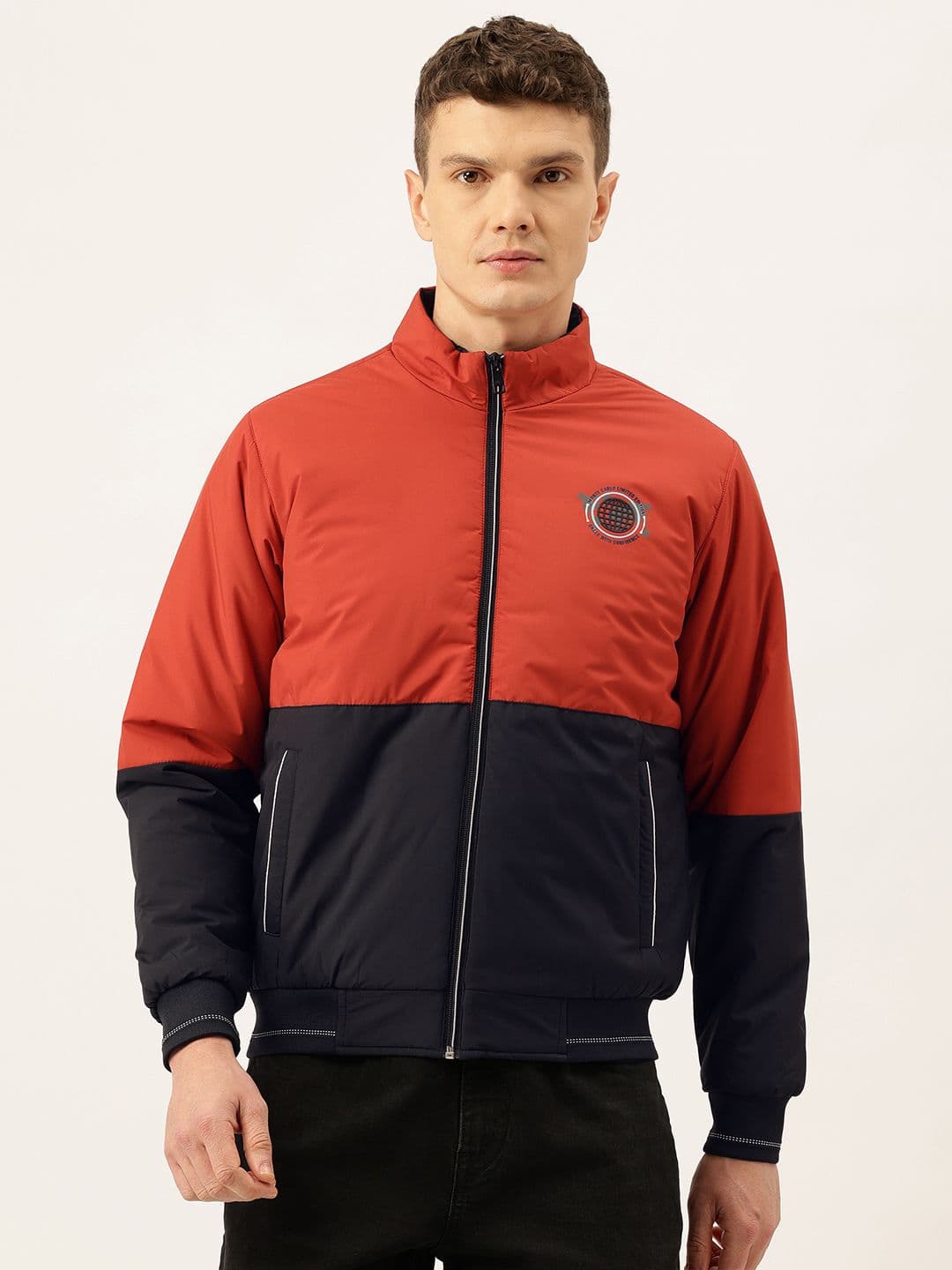 Monte Carlo Colourblocked Mock Collar Padded-Style Bomber Jacket - view 1