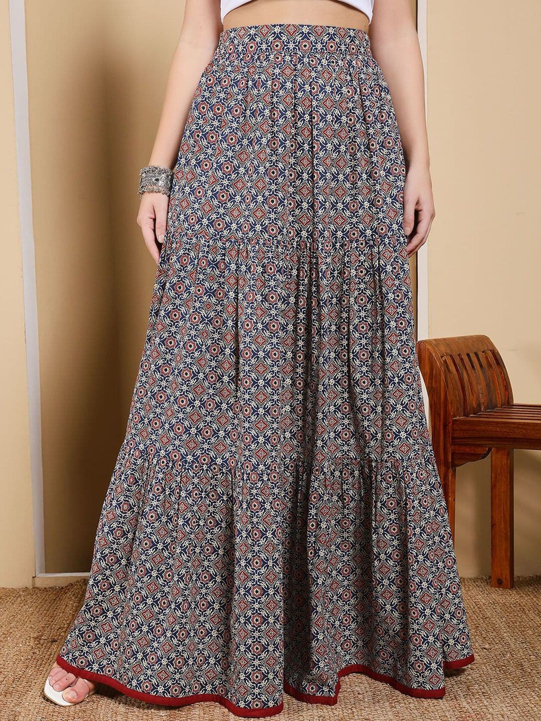 FIORRA Floral Printed Cotton Maxi Flared Skirt - view 1
