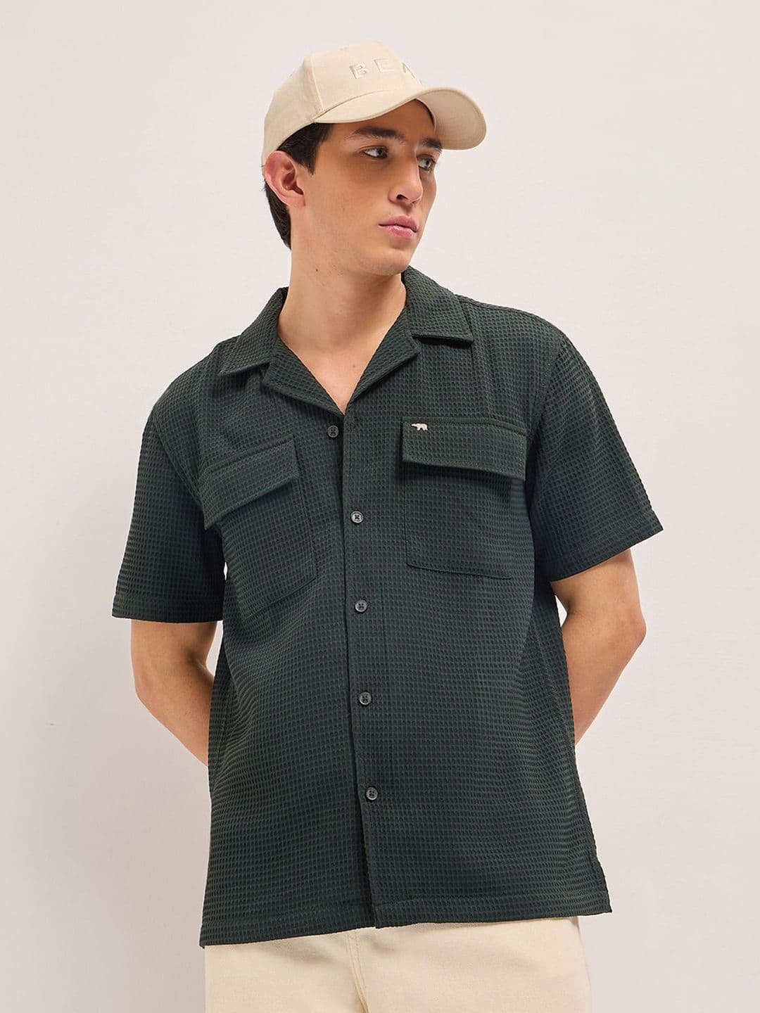 THE BEAR HOUSE Men Textured Cuban Collar Casual Shirt - view 1