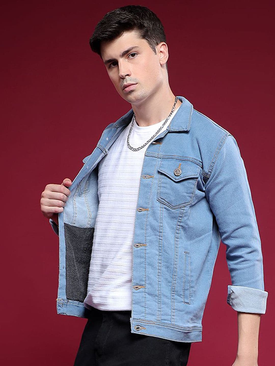 COMFITS Men Spread Collar Solid Denim Jacket - view 1