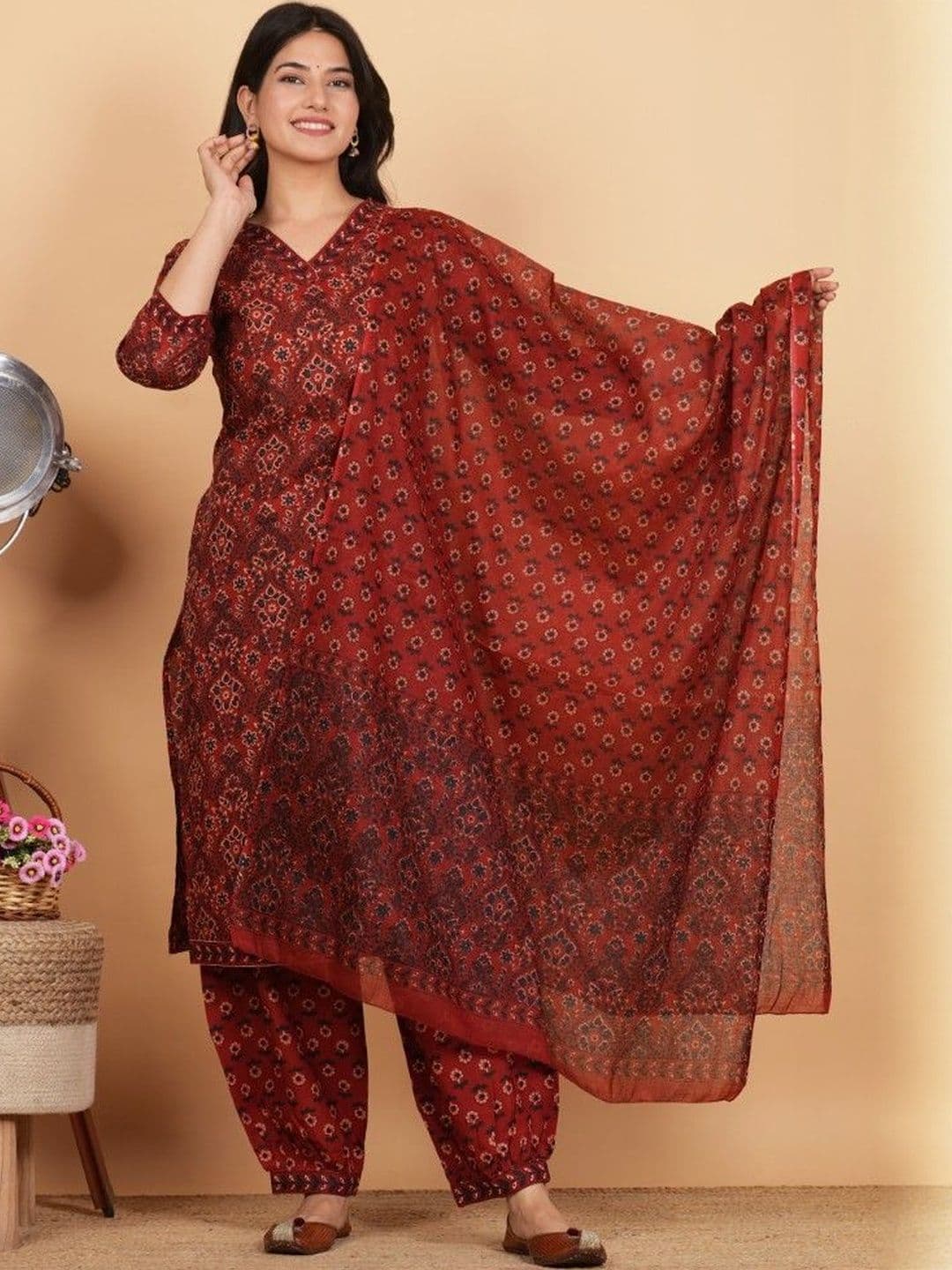 SZN Women Ethnic Motifs Printed Regular Pure Cotton Kurta with Patiala & With Dupatta - view 1
