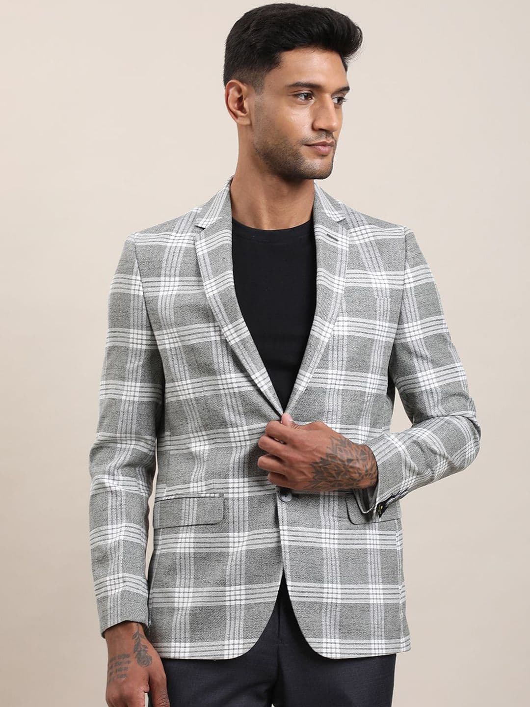 Turtle Checked Tailored-Fit Causal Single-Breasted Blazers - view 1
