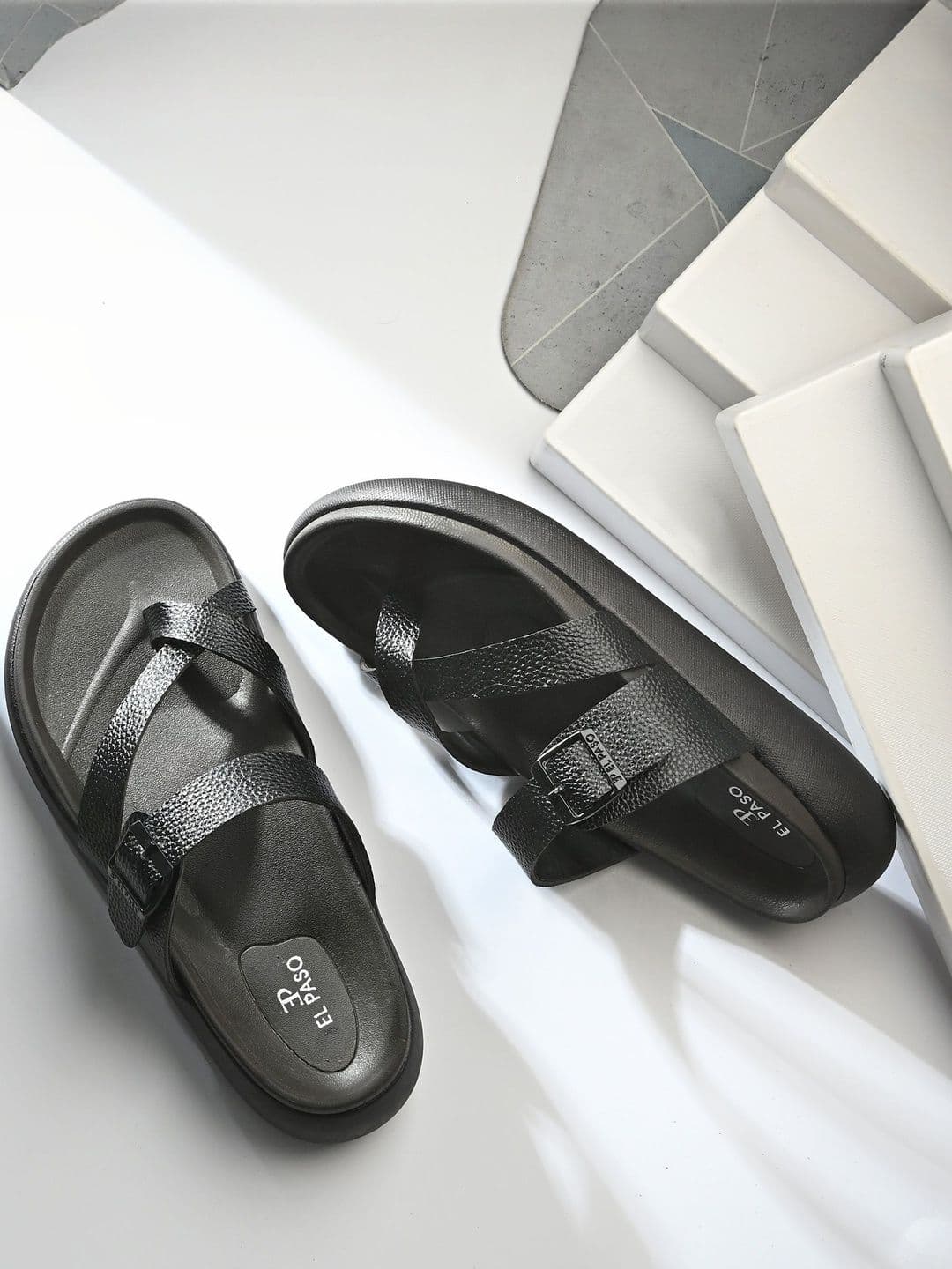 El Paso Men Black Synthetic Slip-On Comfort Sandals - view 1