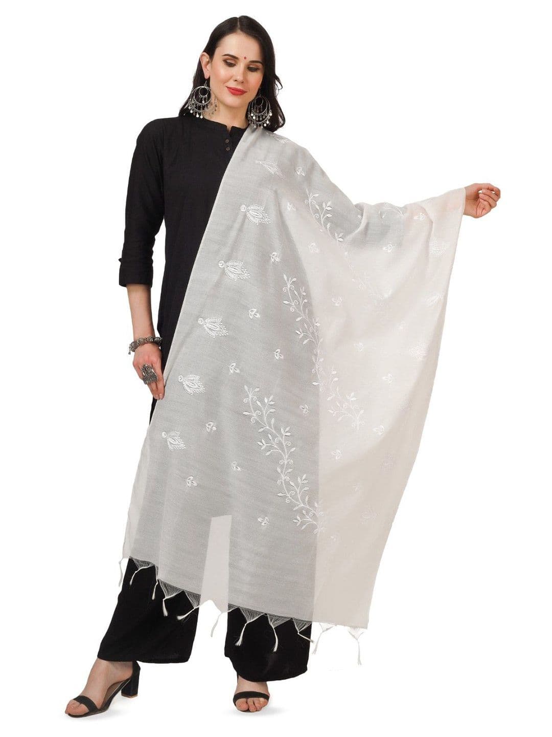 A R SILK DUPATTA HUB Ethnic Motifs Embroidered Cotton Dupatta With Thread Work - view 1