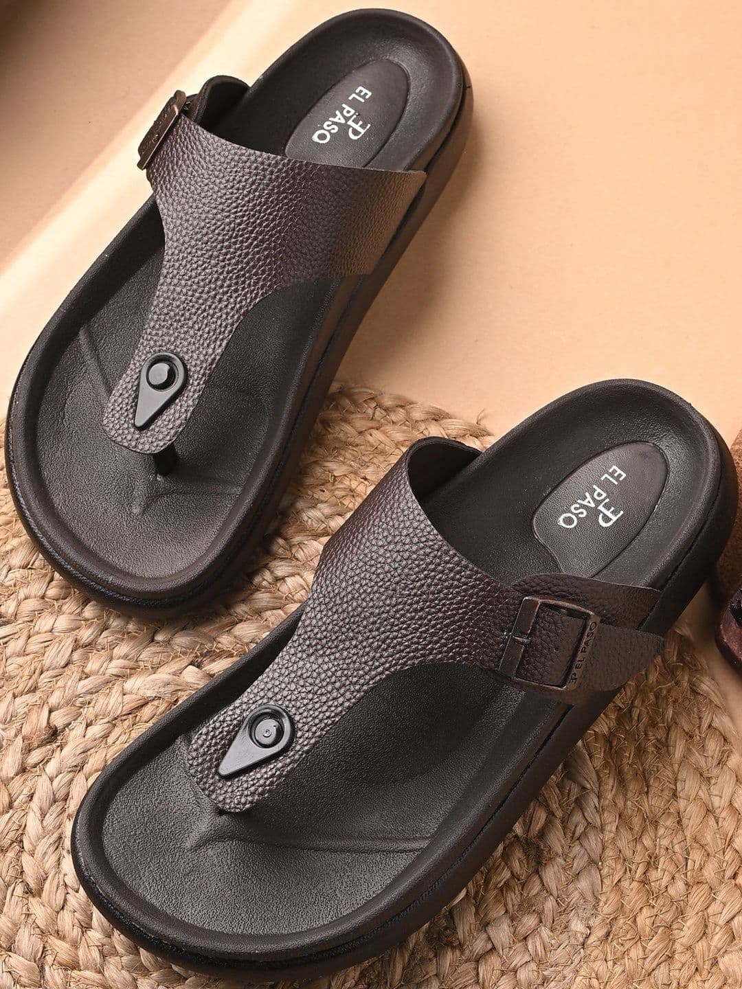 El Paso Men Brown Synthetic Slip-On Comfort Sandals - view 1