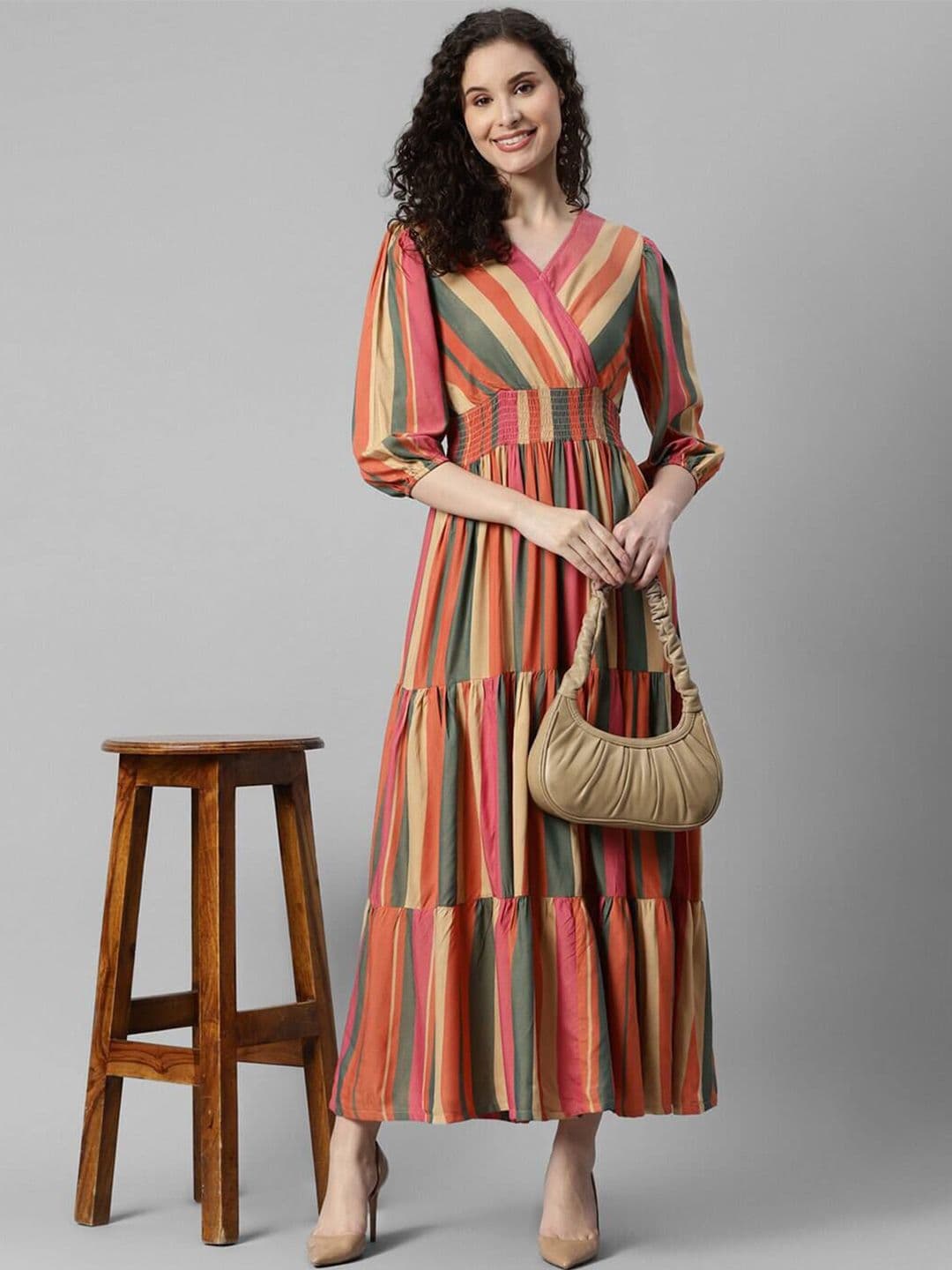 Raiyani Fashion Women Striped Puff Sleeves Crepe Anarkali Kurta - view 1