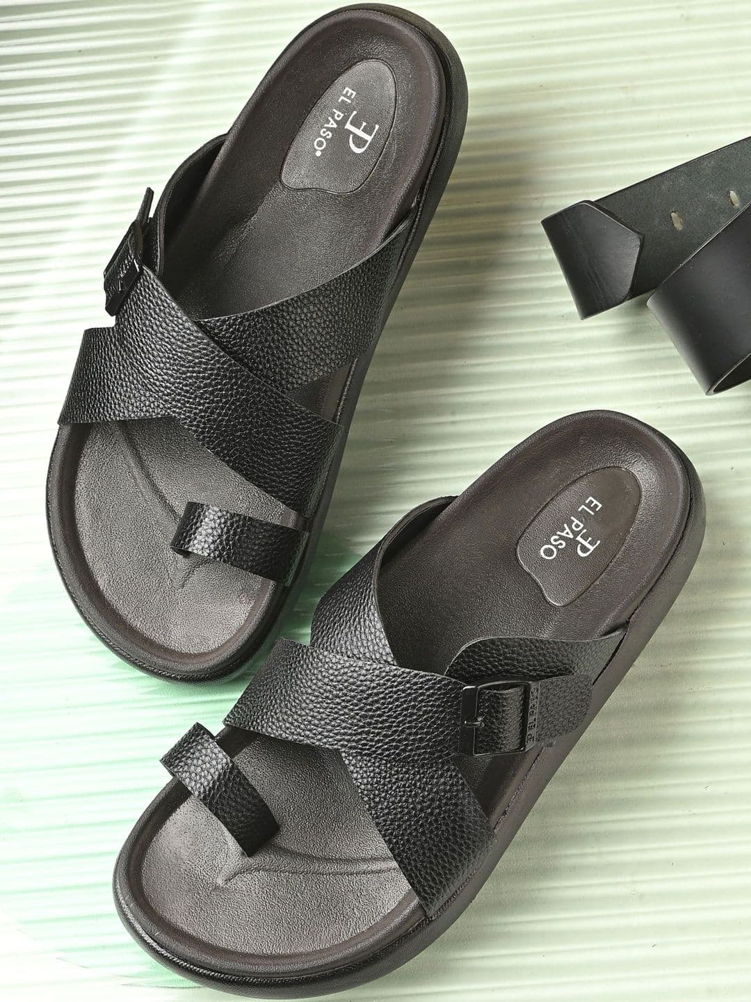 El Paso Men Black Synthetic Slip-On Comfort Sandals - view 1