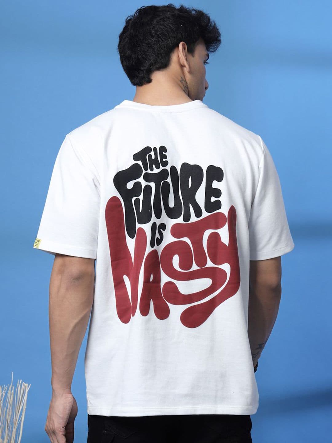 Rigo Unisex Typography Printed Drop-Shoulder Sleeves Cotton Oversized T-shirt