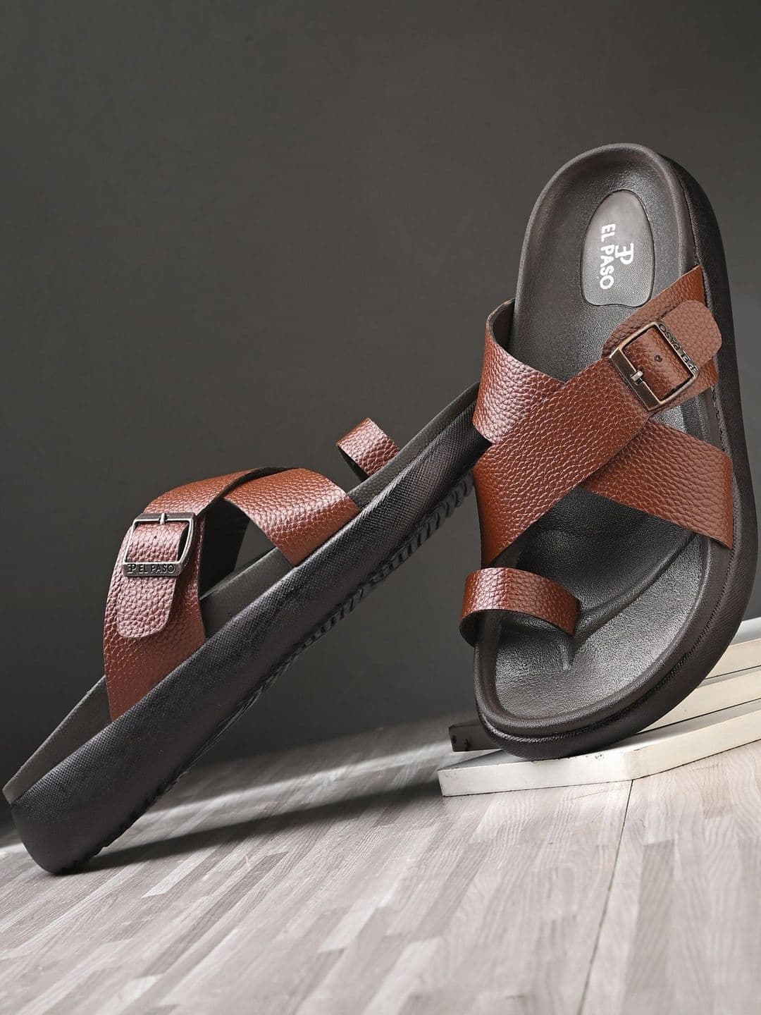 El Paso Men Tan Synthetic Slip-On Comfort Sandals - view 1