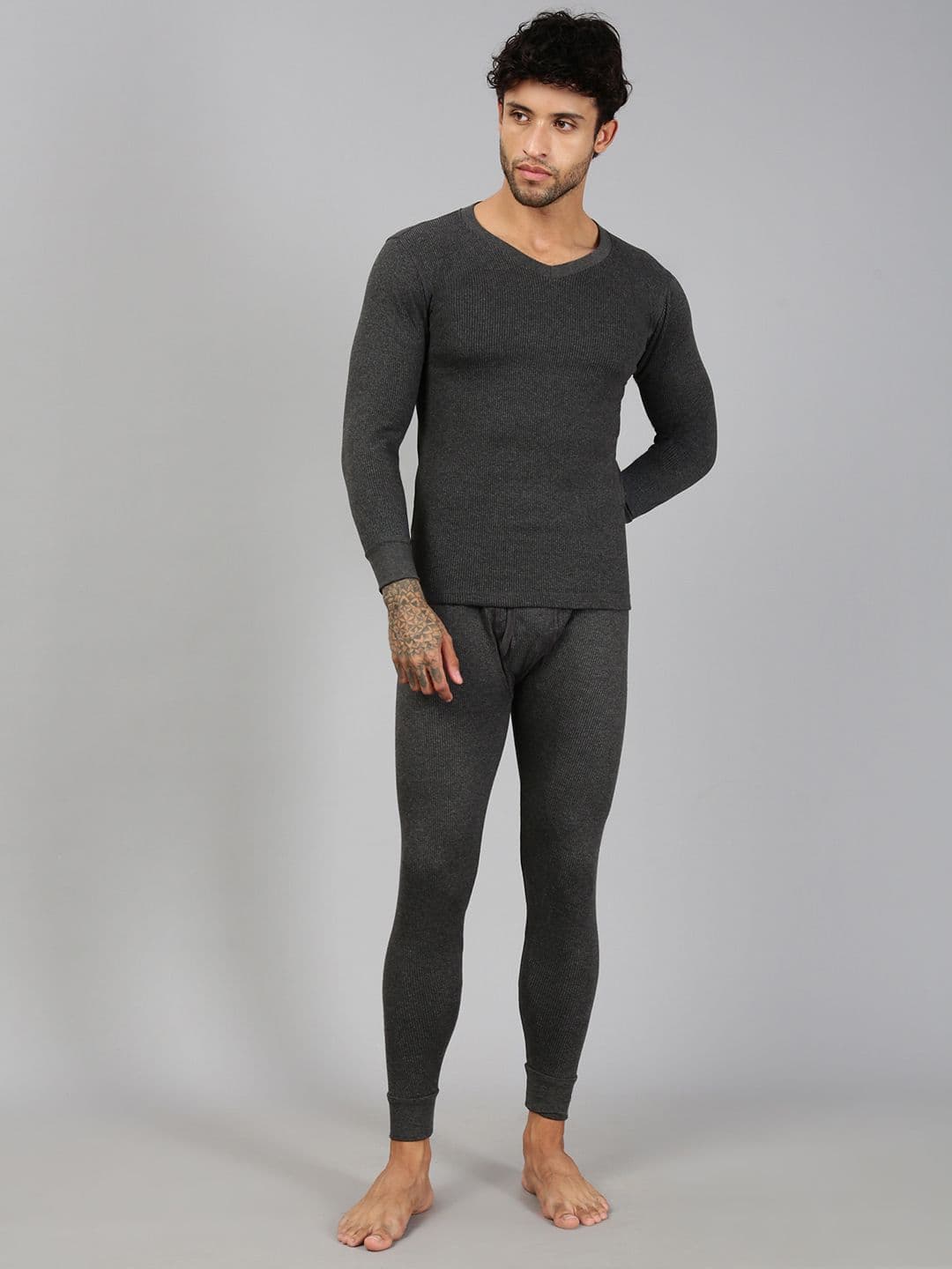 Lux Cozi Men Ripped V-Neck Long Sleeves Thermal Set - view 1