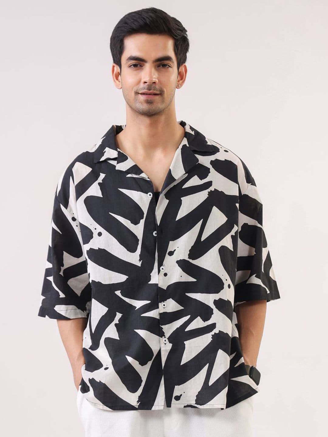 TRULOOM Oversized Printed Cotton Cuban Collar Casual Shirt - view 1