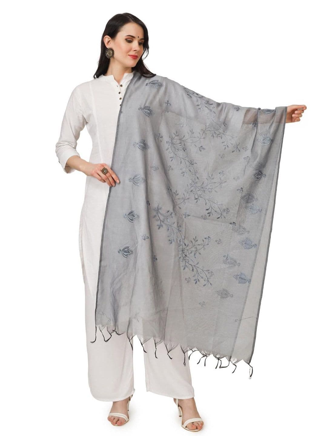 A R SILK DUPATTA HUB Ethnic Motifs Embroidered Cotton Dupatta With Thread Work - view 1