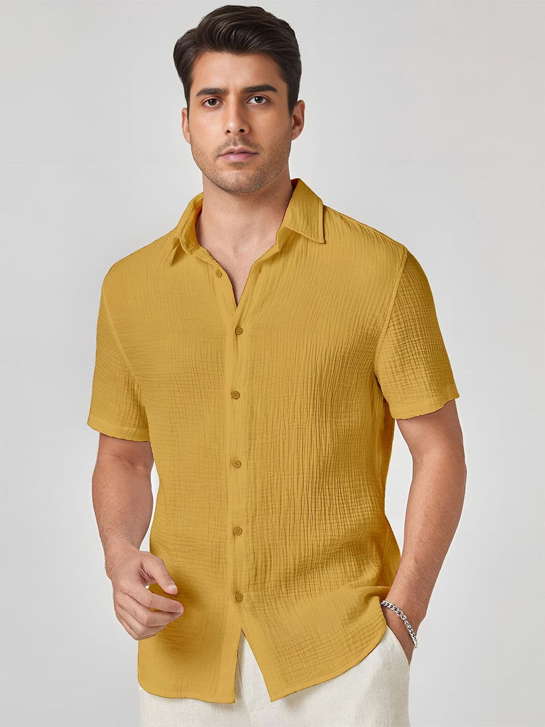 WEBRIC Standard Spread Collar Textured Cotton Opaque Shirt - view 1