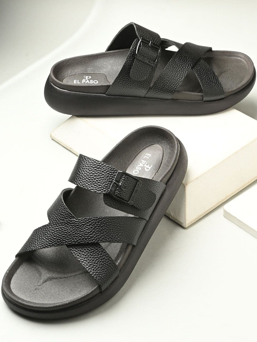El Paso Men Black Synthetic Slip-On Comfort Sandals - view 1
