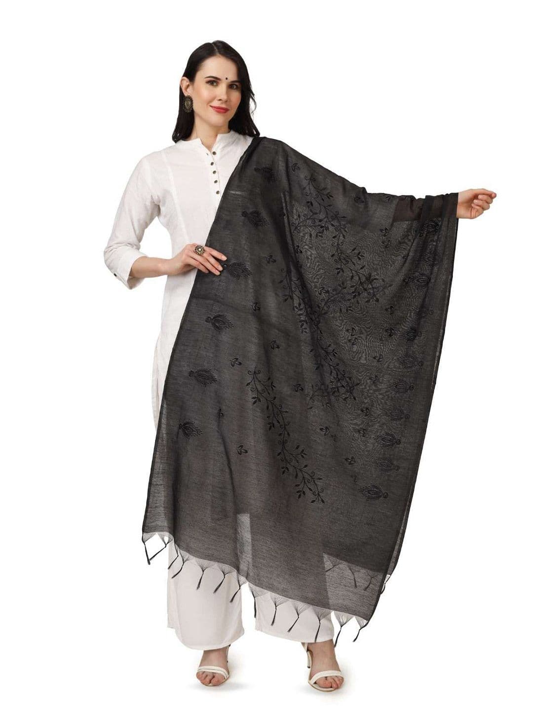 A R SILK DUPATTA HUB Ethnic Motifs Embroidered Cotton Dupatta With Thread Work - view 1
