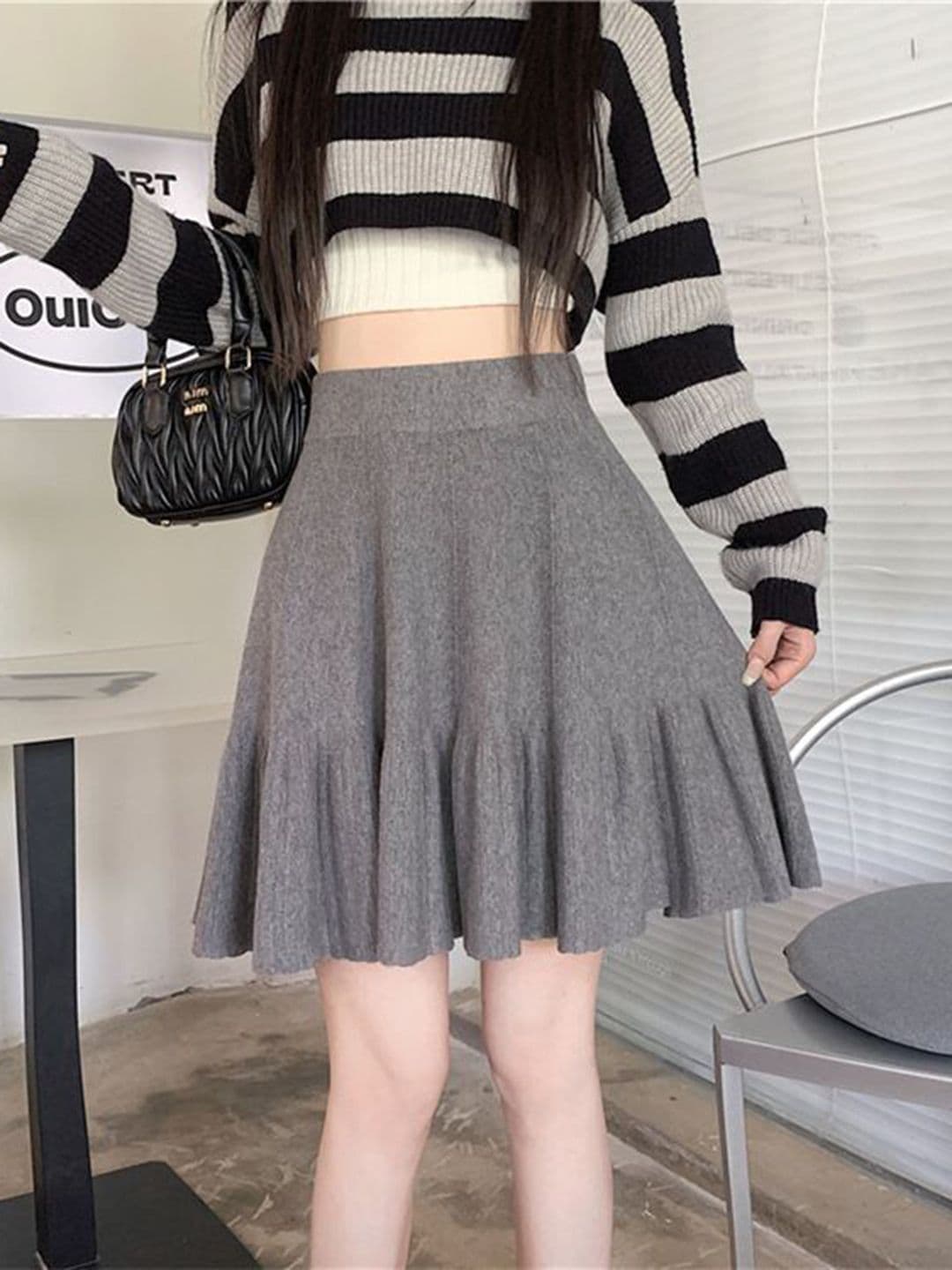 StyleCast Gathered or Pleated Knitted Flared Mini Skirt - view 1