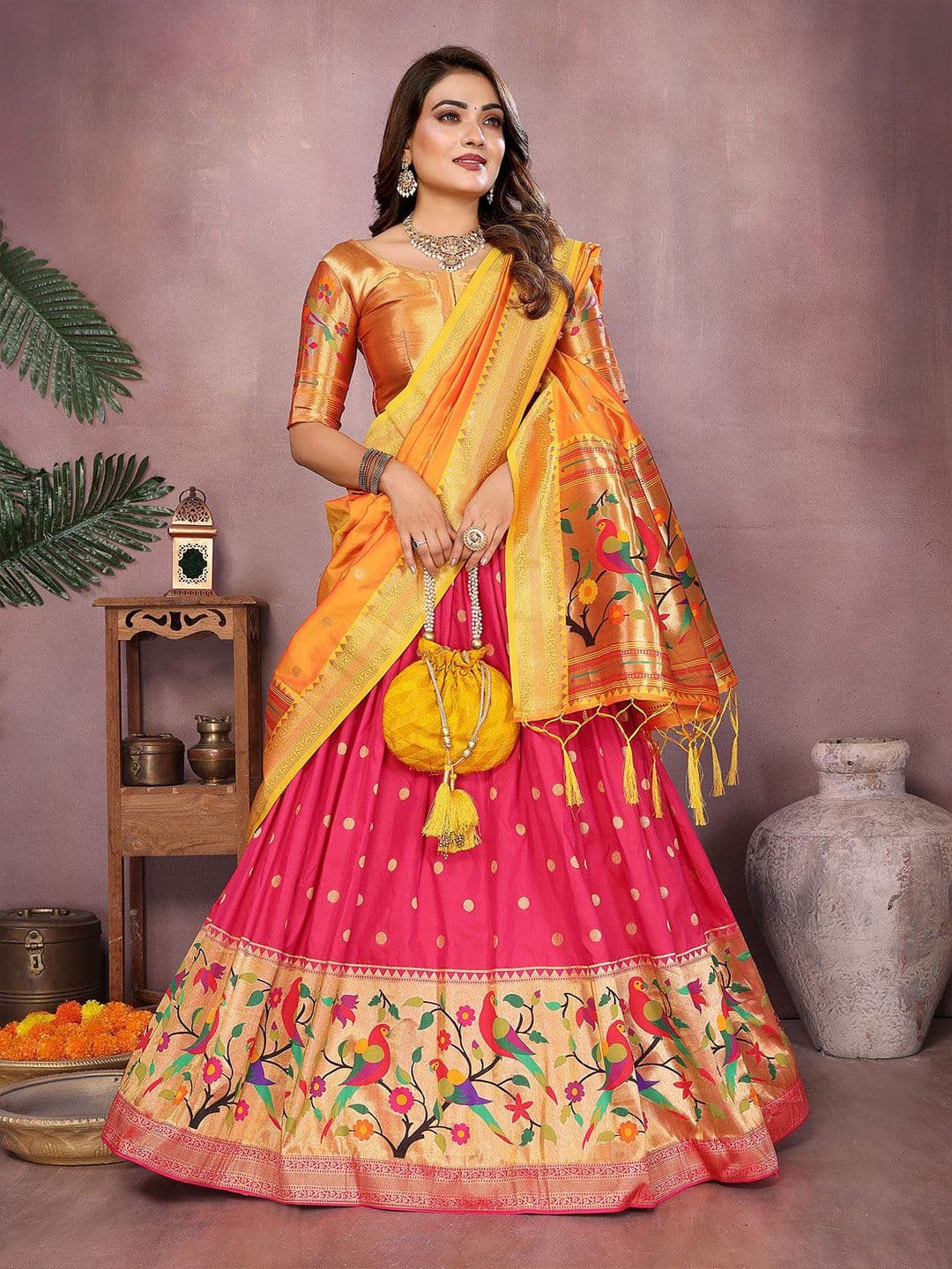 elora Woven Design Silk Lehenga & Semi-Stitched Blouse With Dupatta - view 1