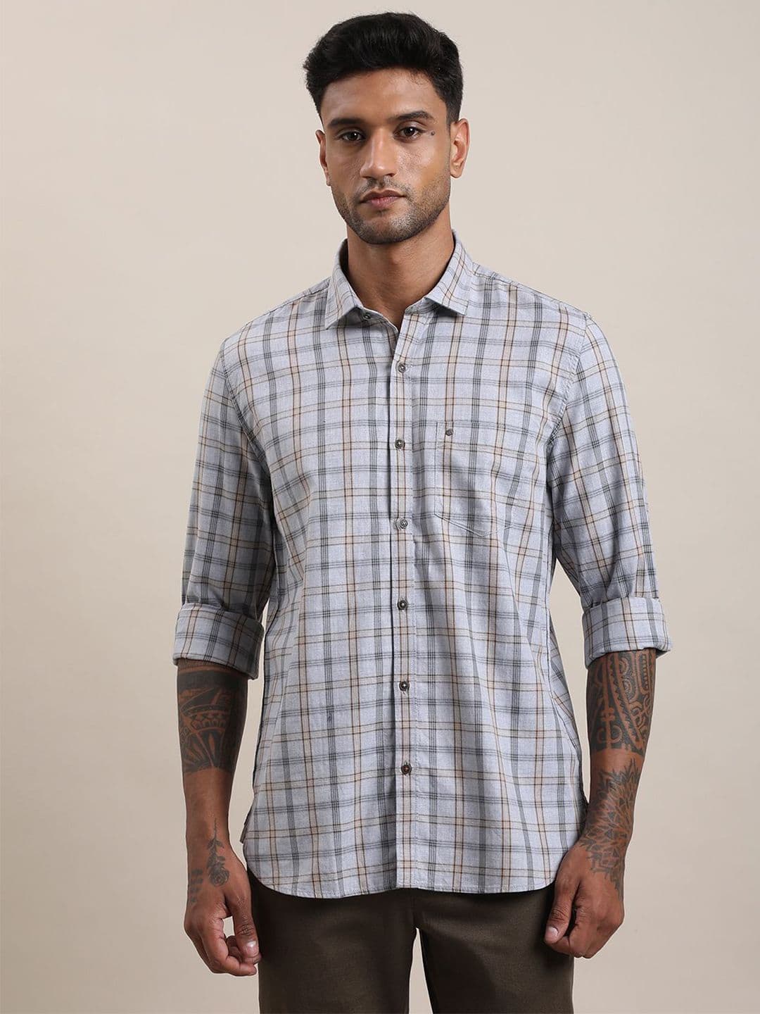 Turtle Relaxed Checked Spread Collar Cotton Slim Fit Casual Shirt - view 1