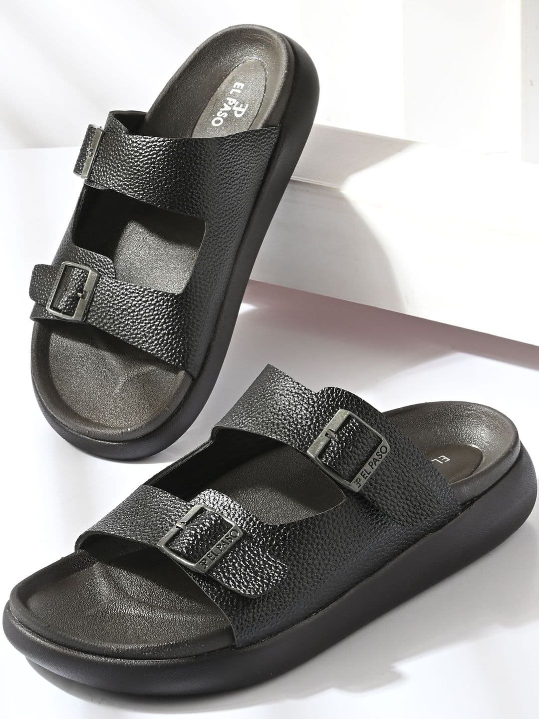El Paso Men Black Synthetic Slip-On Comfort Sandals - view 1