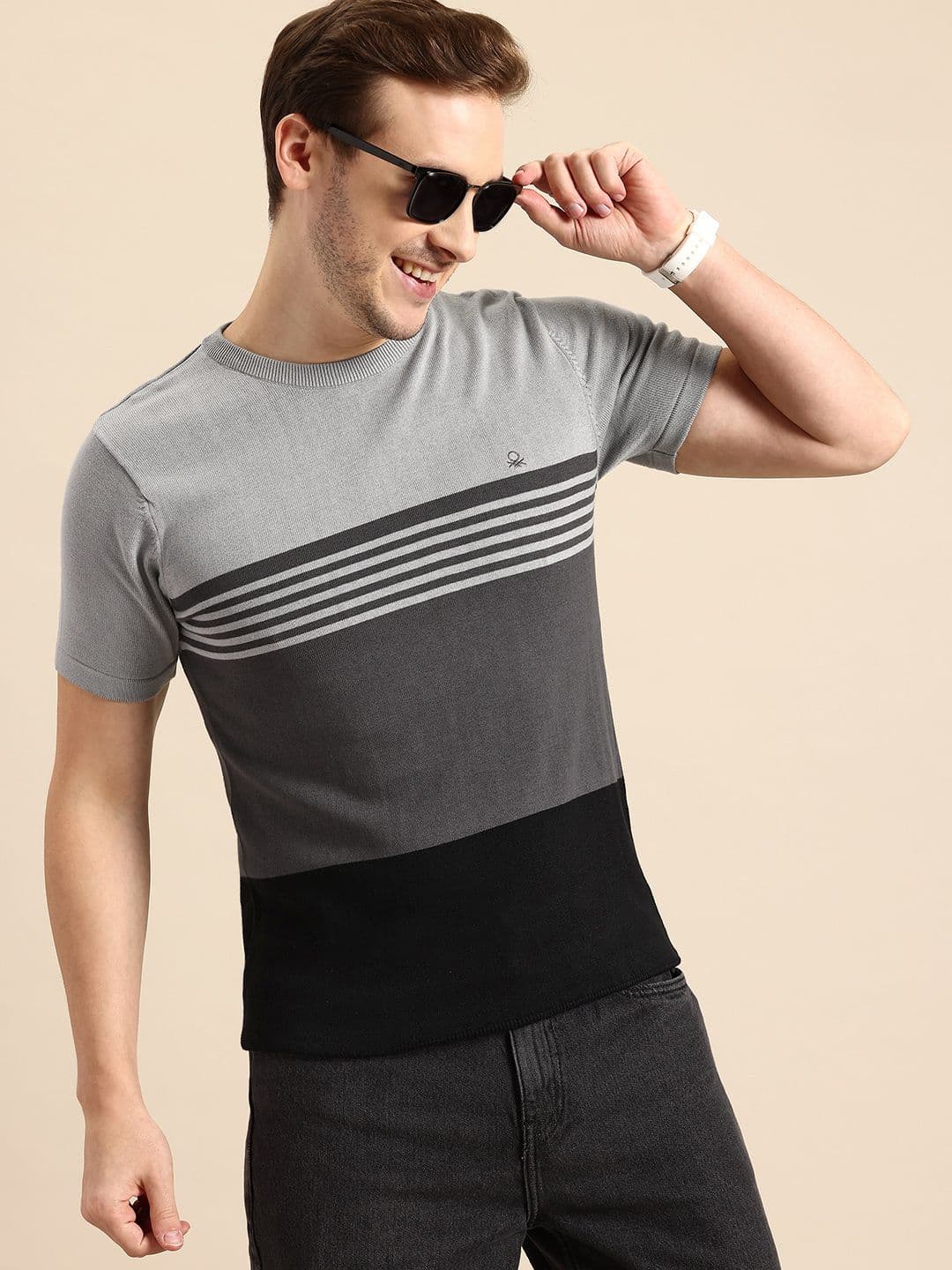 United Colors of Benetton Striped Colourblocked Pure Cotton Pullover - view 1