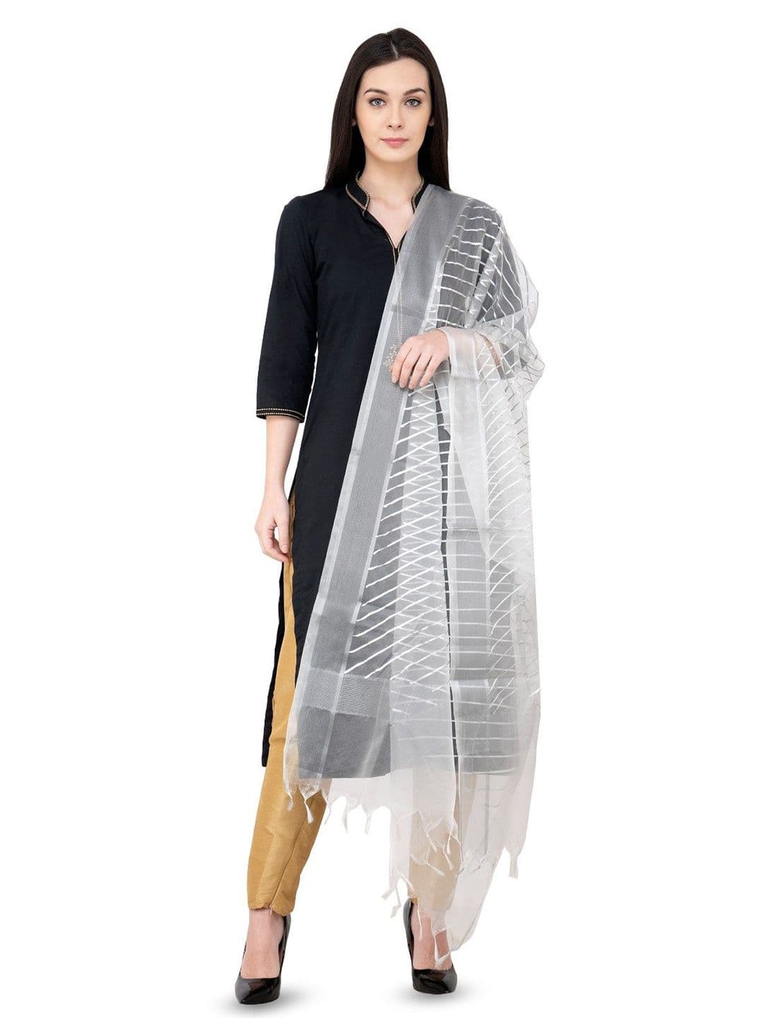 A R SILK DUPATTA HUB Checked Organza Dupatta - view 1
