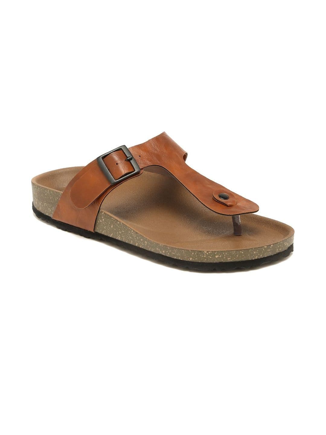 Kosher Men Tan Buckle Thong Flip-Flops - view 1