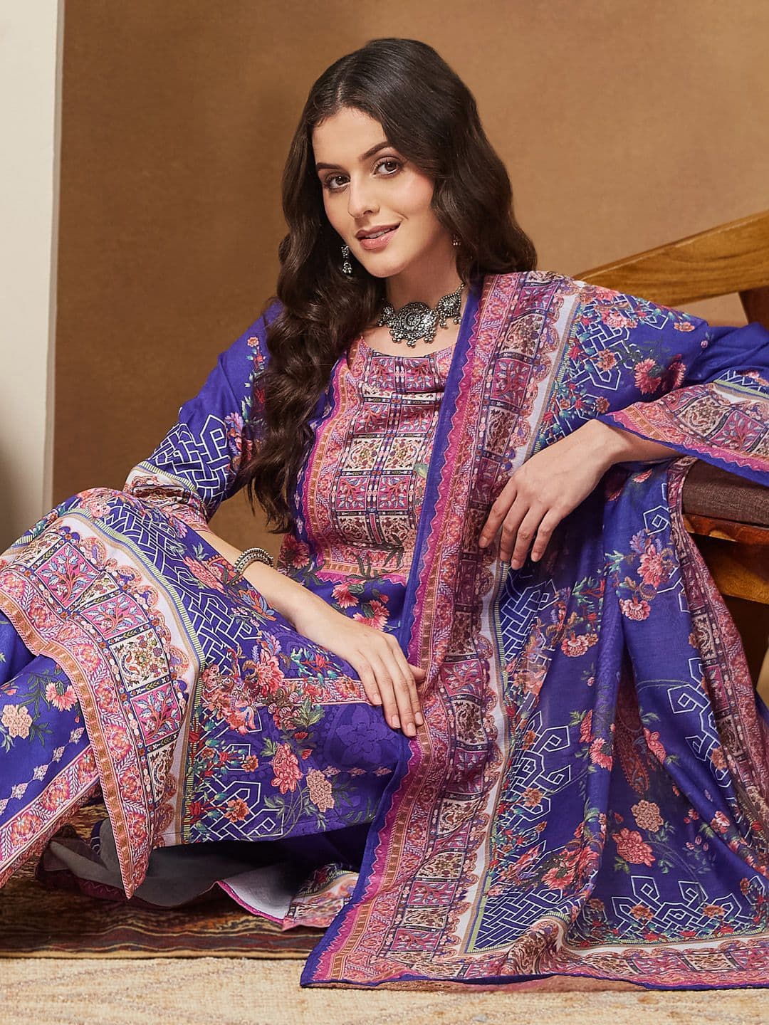 Janasya Women Floral Printed Kurta with Trouser & Dupatta - view 1