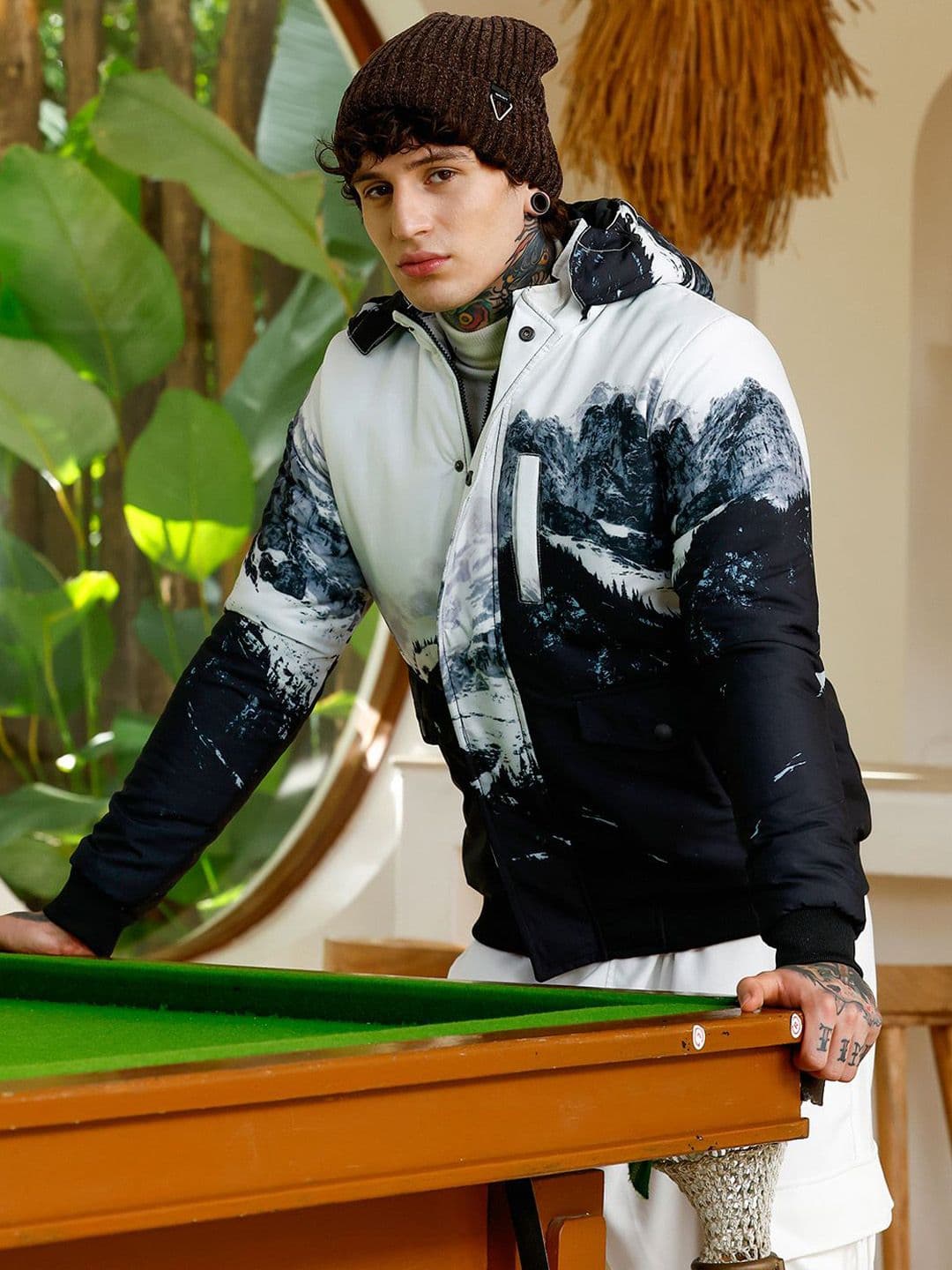 CAHOOT Men Stand Collar Abstract Printed Lightweight Puffer Jacket - view 1