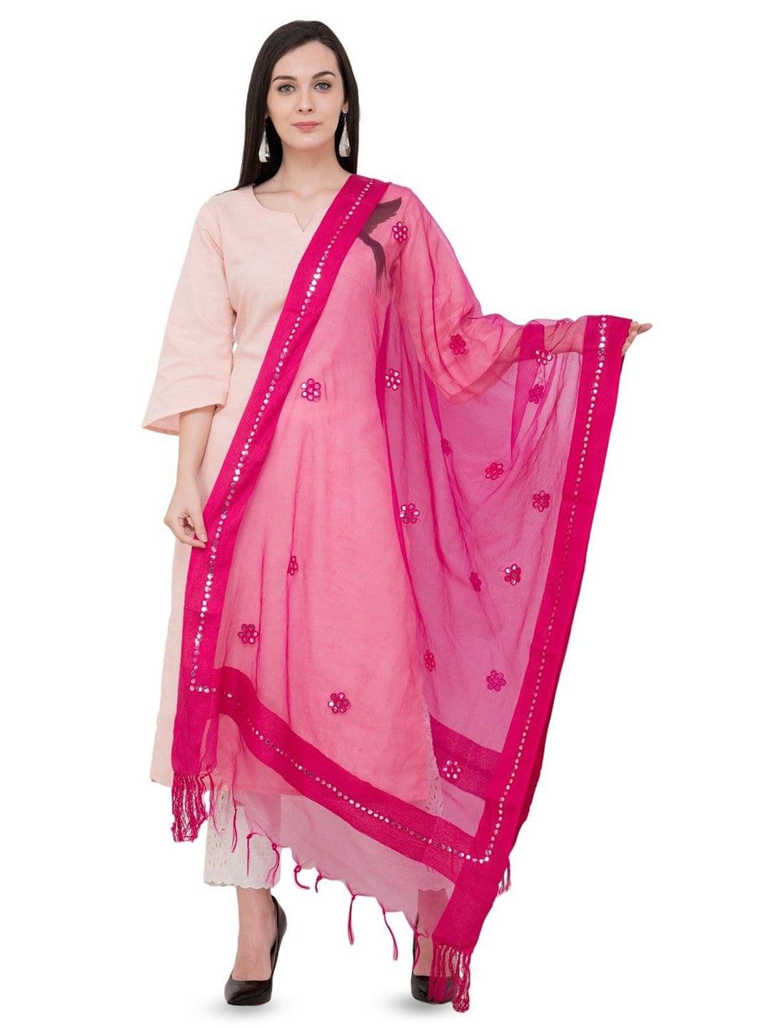 A R SILK DUPATTA HUB Floral Embroidered Organza Dupatta With Mirror Work - view 1