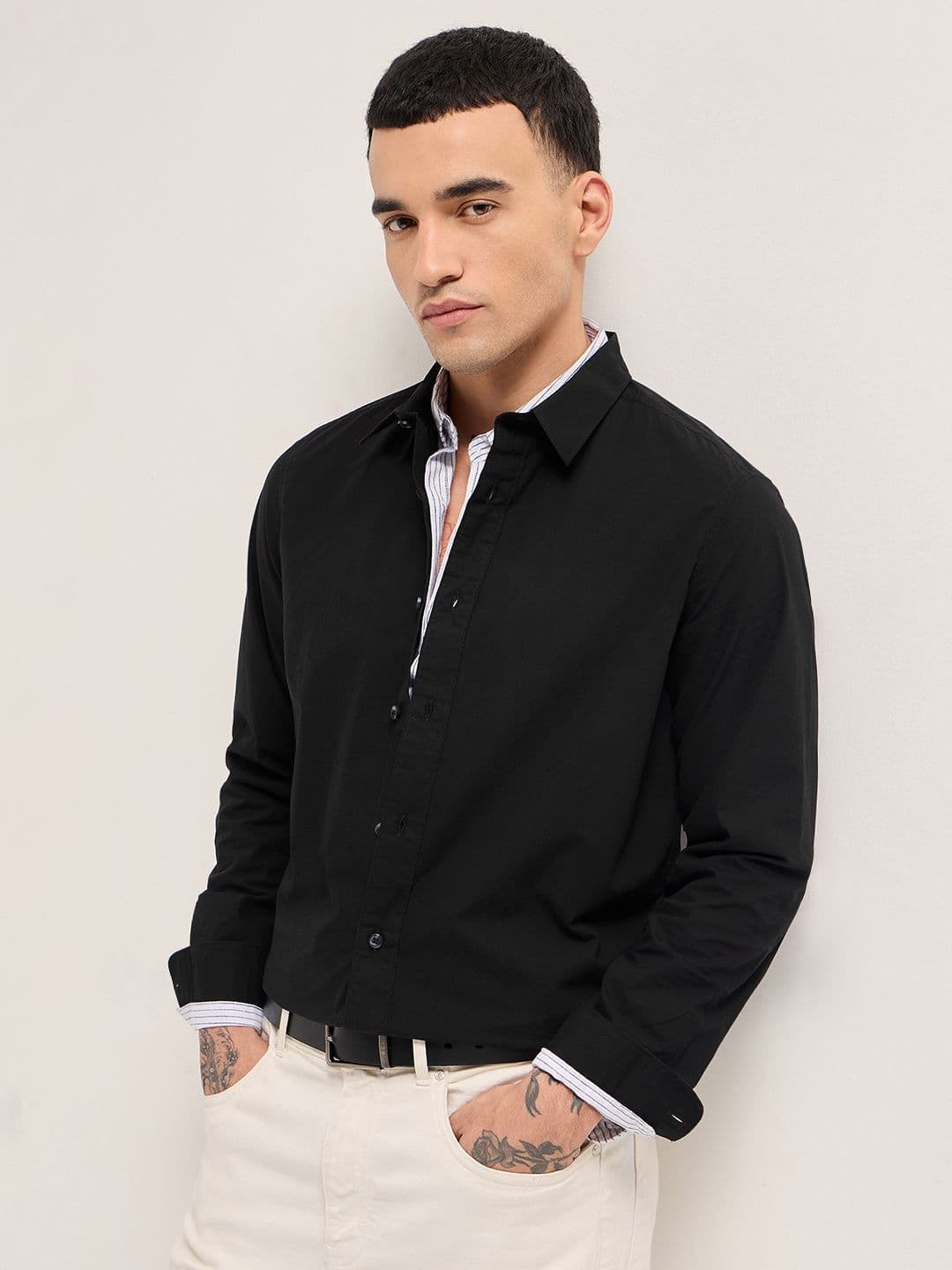 THE BEAR HOUSE Men Slim Fit Solid Spread Collar Pure Cotton Casual Shirt - view 1