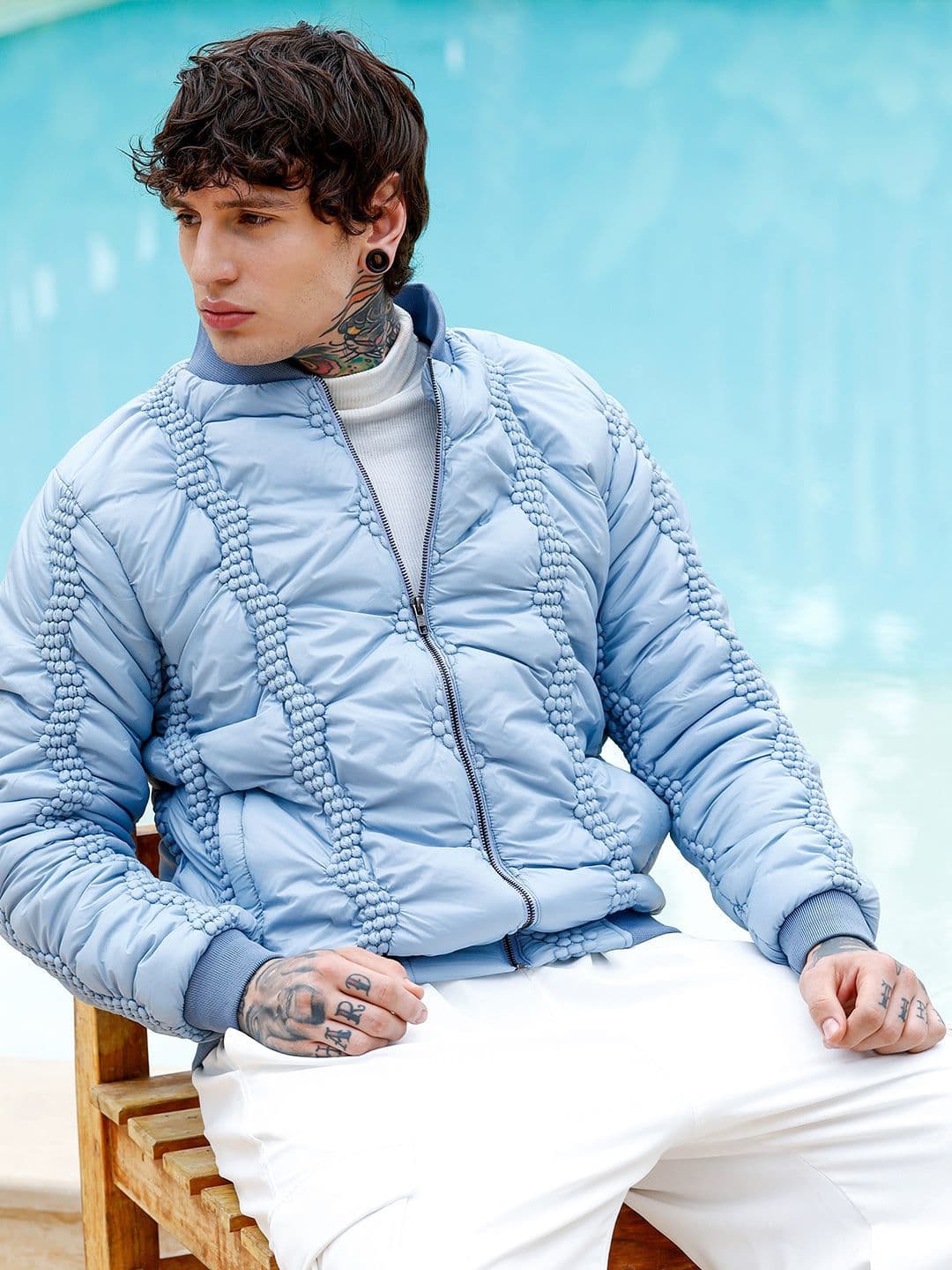 CAHOOT Men Mandarin Collar Self Design Lightweight Bomber Jacket - view 1
