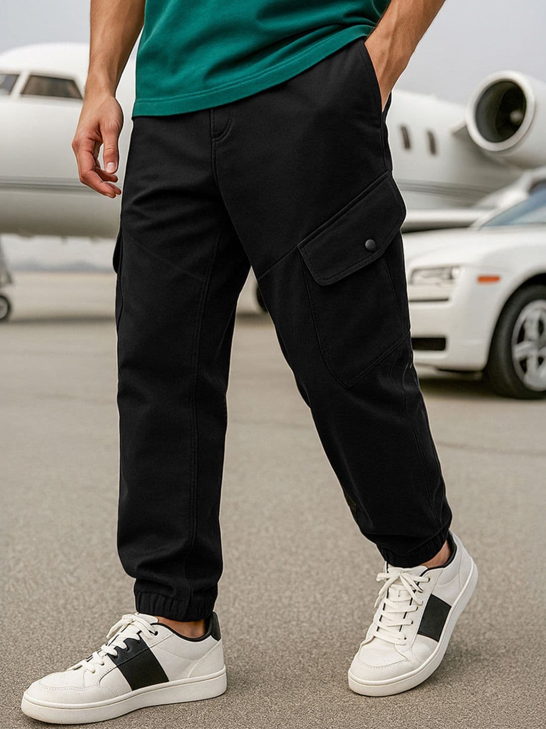 Bewakoof AIR Men Black Super Loose Fit Cargo Joggers - view 1