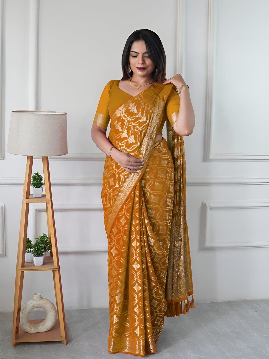 KAYOMMI Ethnic Motifs Woven Design Zari Kota Saree - view 1