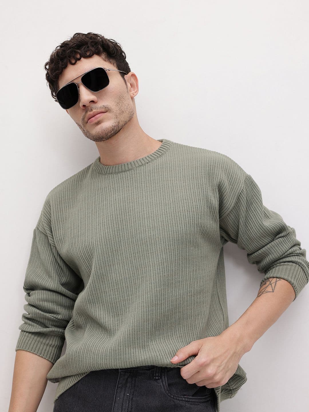 The Roadster Life Co. Self Striped Round Neck Knitted Pullover - view 1