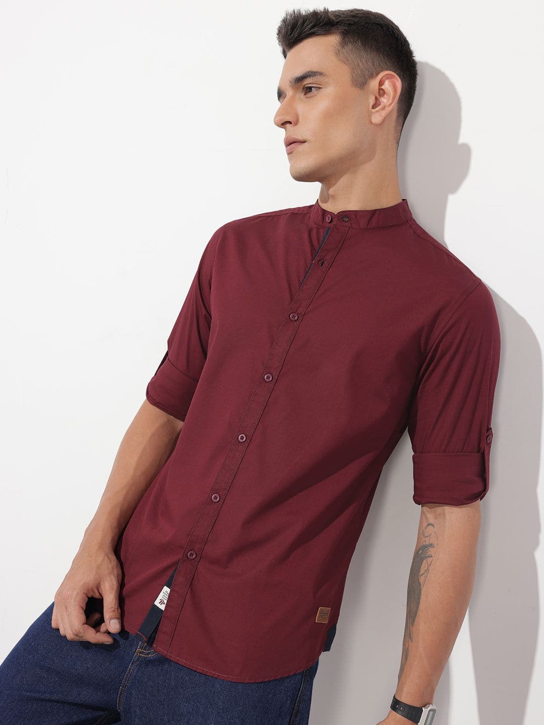 The Roadster Life Co. Mandarin Collar Pure Cotton Casual Shirt - view 1