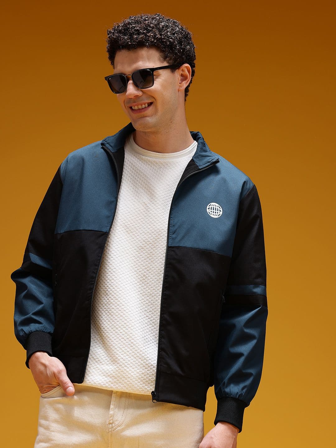 HERE&NOW Mock Collar Colourblocked Bomber Jacket - view 1
