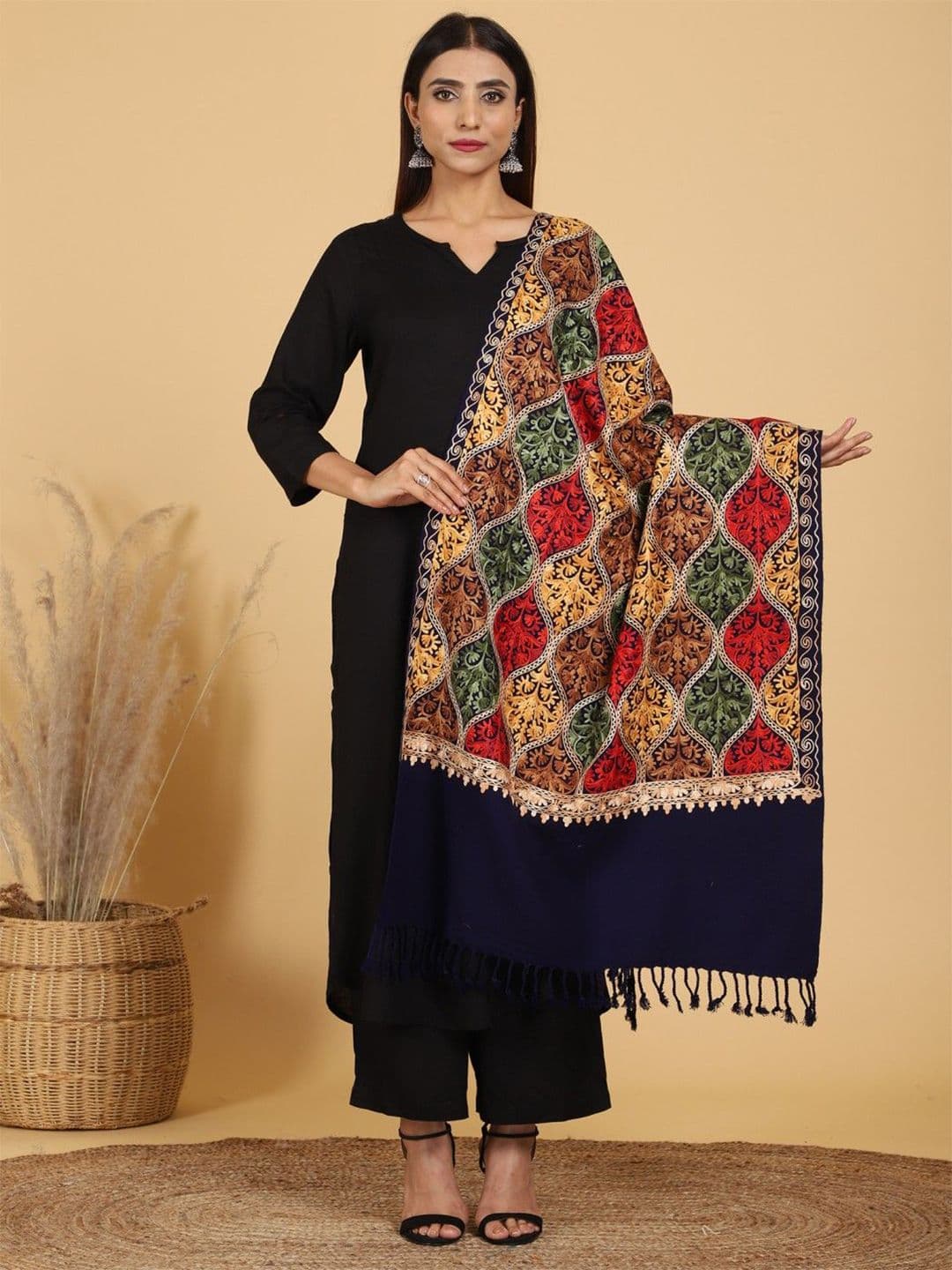 SWI Stylish Aari Ethnic Motifs Embroidered Shawl - view 1