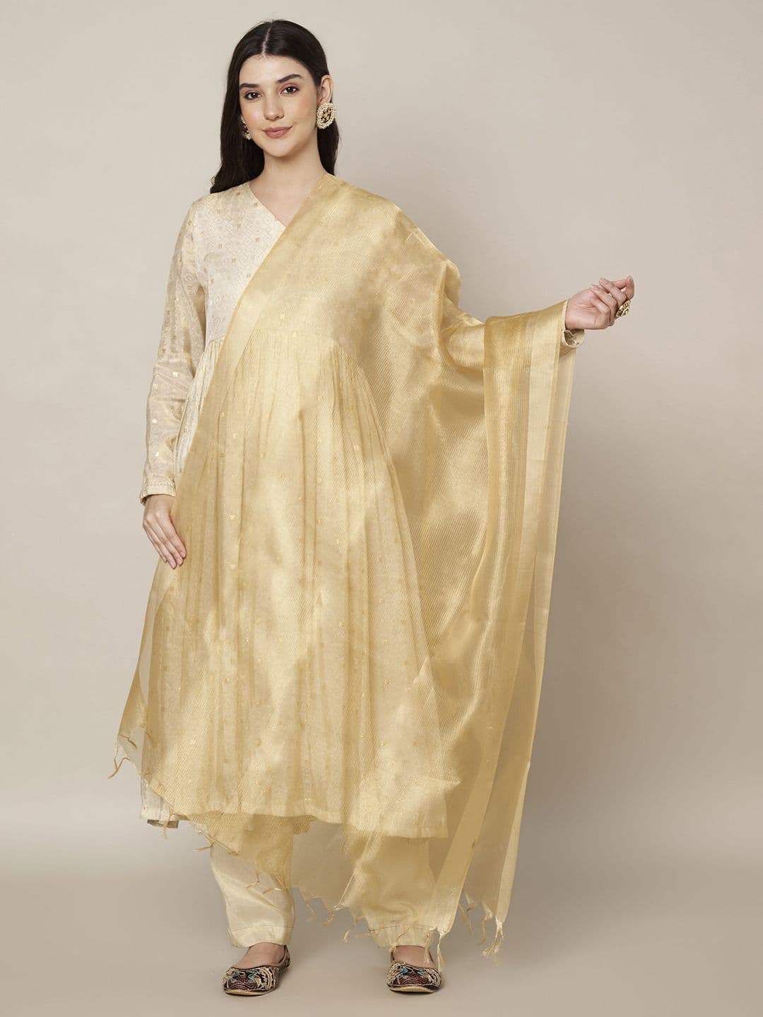 MUFFLY Striped Cotton Silk Dupatta - view 1