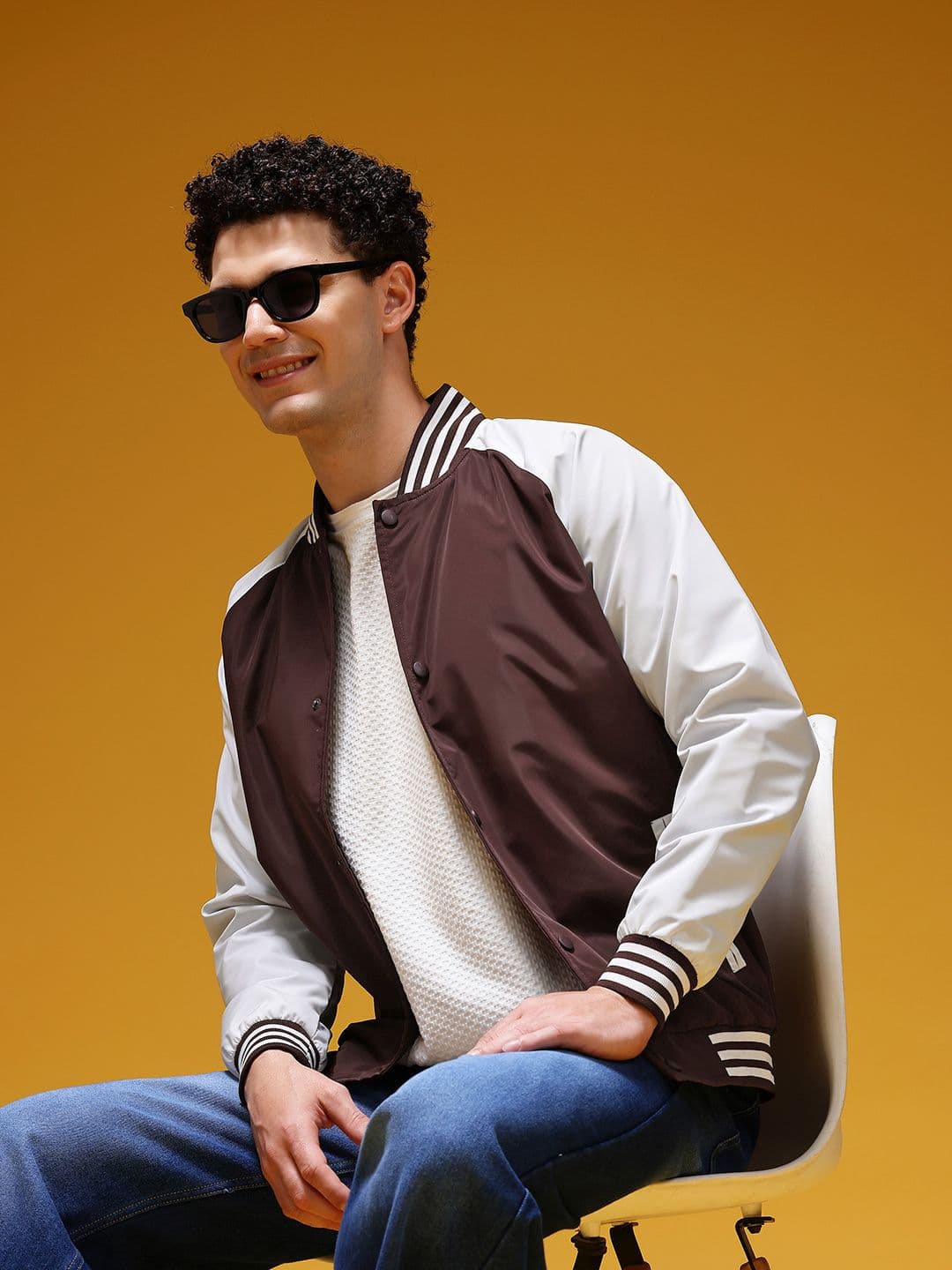 HERE&NOW Stand Collar Colourblocked Varsity Jacket - view 1