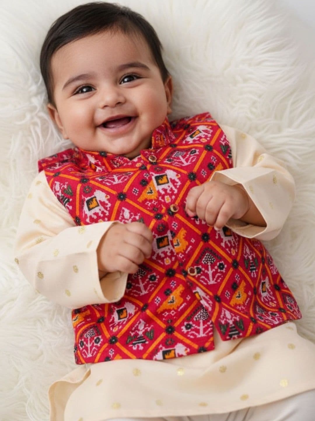 Sangria Boys Zari Kurta Pyjama Set with Pink Patola Bandi - view 1