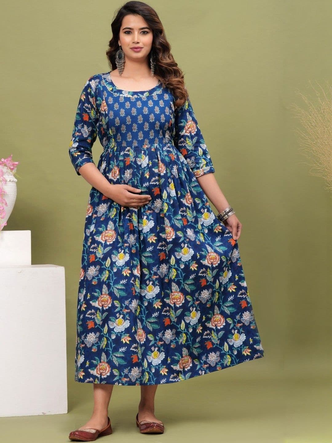 FASHION CLOUD Women Floral Printed Gotta Patti Pure Cotton Maternity Gotta Patti Kurti - view 1