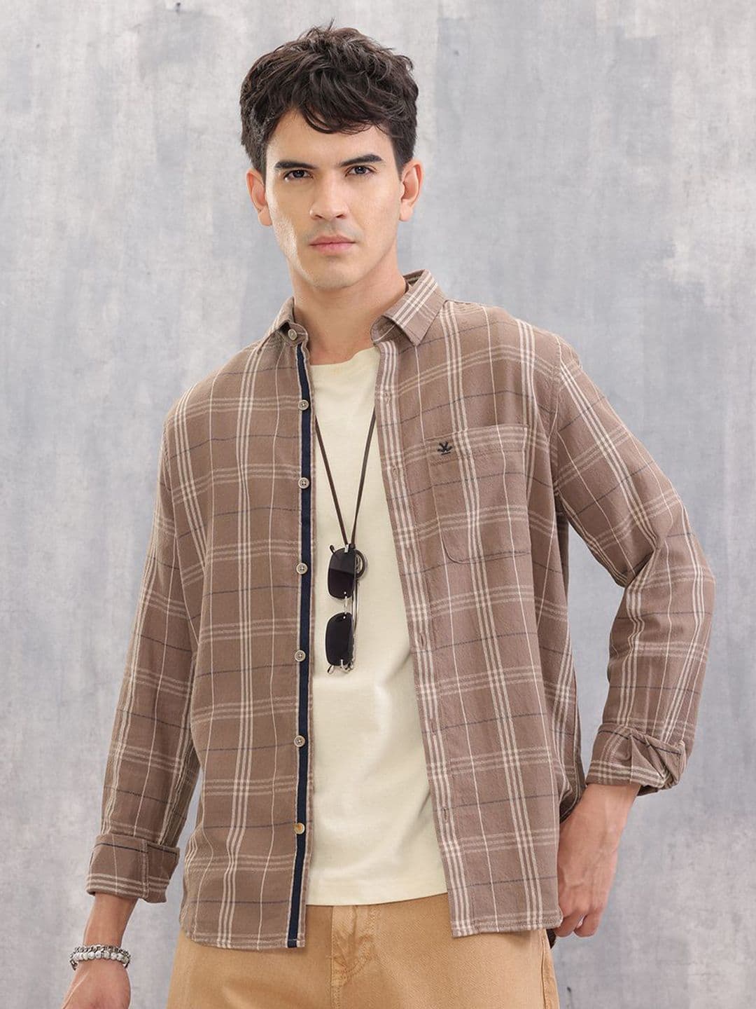 WROGN Men Checked Spread Collar Cotton Casual Shirt - view 1