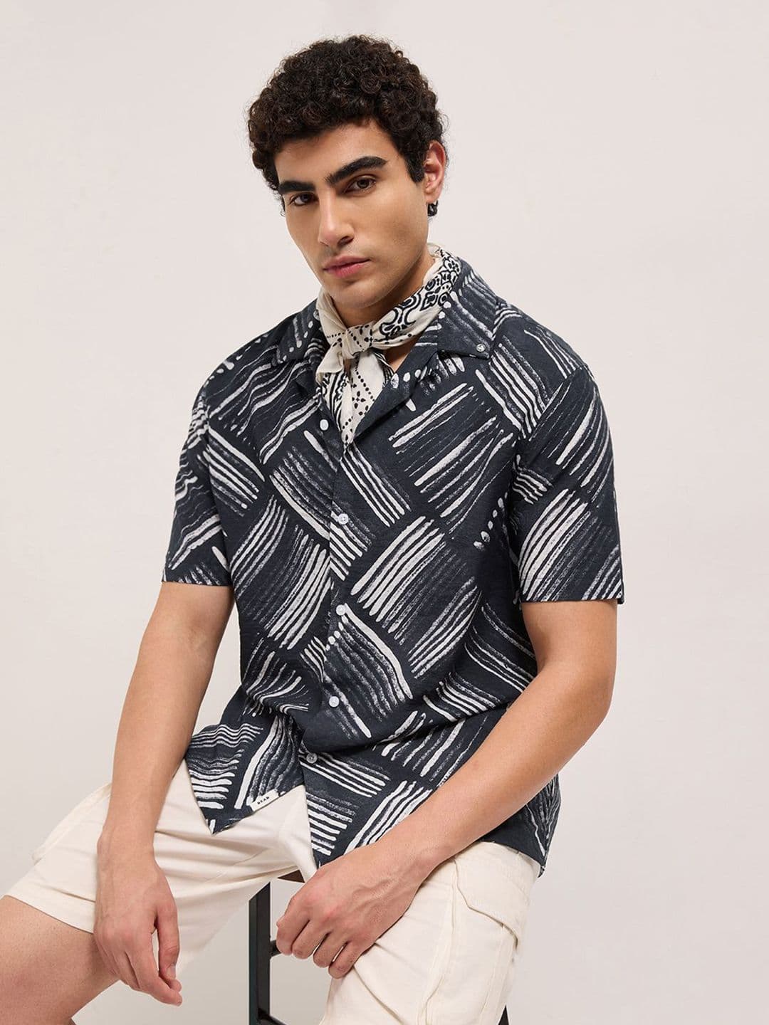 THE BEAR HOUSE Men Relaxed Fit Geometric Printed Cuban Collar Casual Shirt - view 1