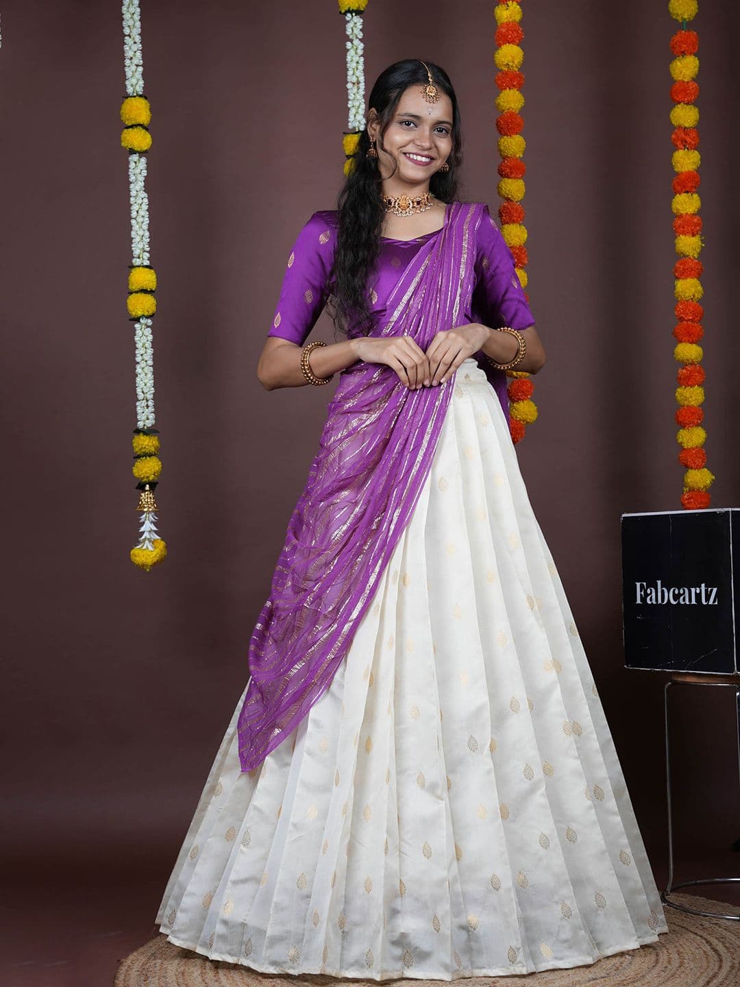 Fabcartz Embroidered Silk Semi-Stitched Lehenga & Unstitched Blouse With Dupatta - view 1