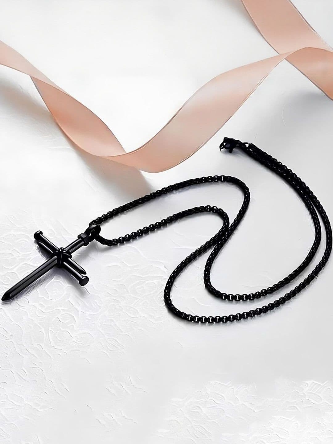 Roadster Men Black Stainless Steel Cross Nail Pendants with Chains - view 1