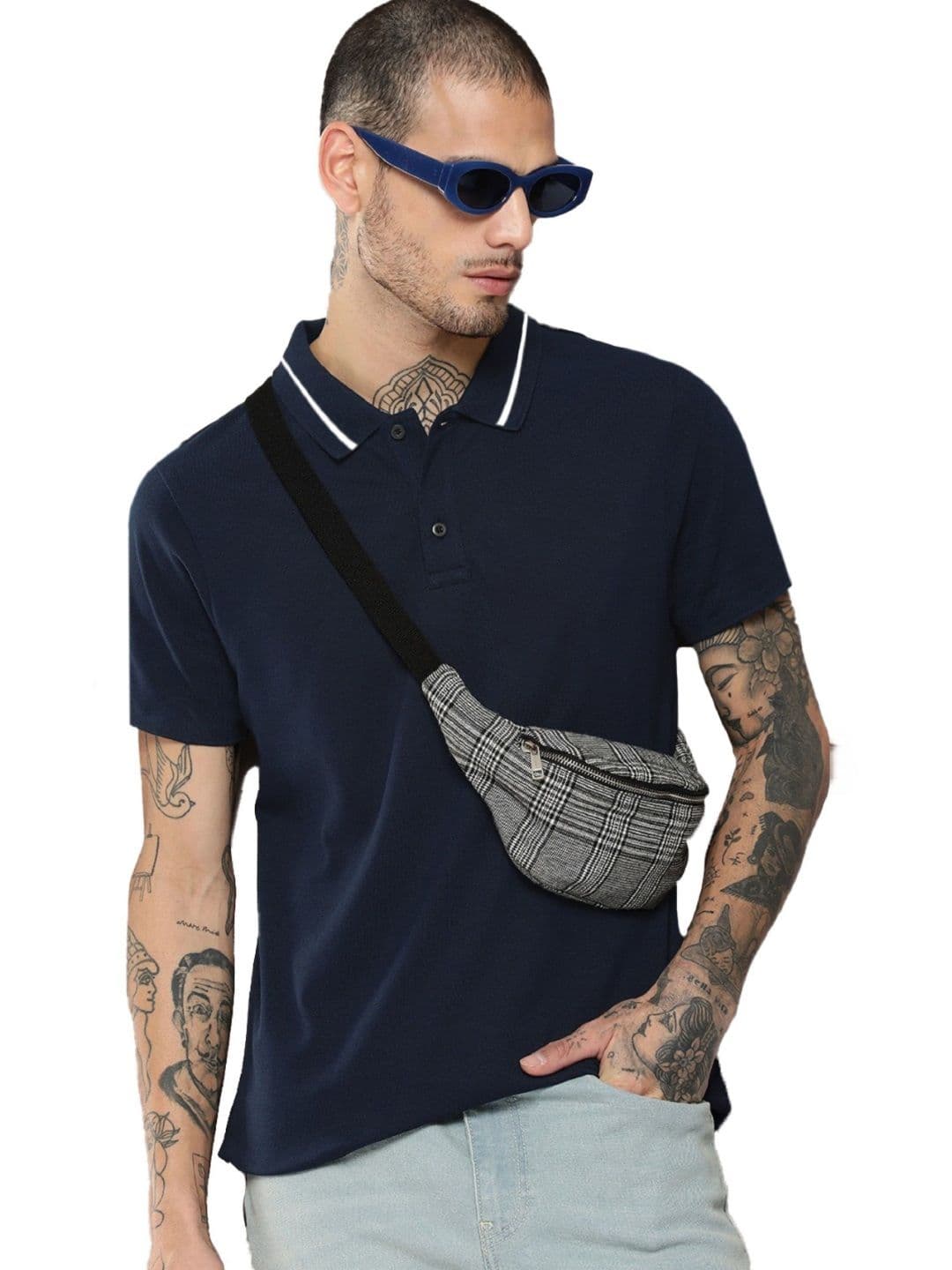 Leotude Men Solid Polo Collar Cotton T-shirt - view 1