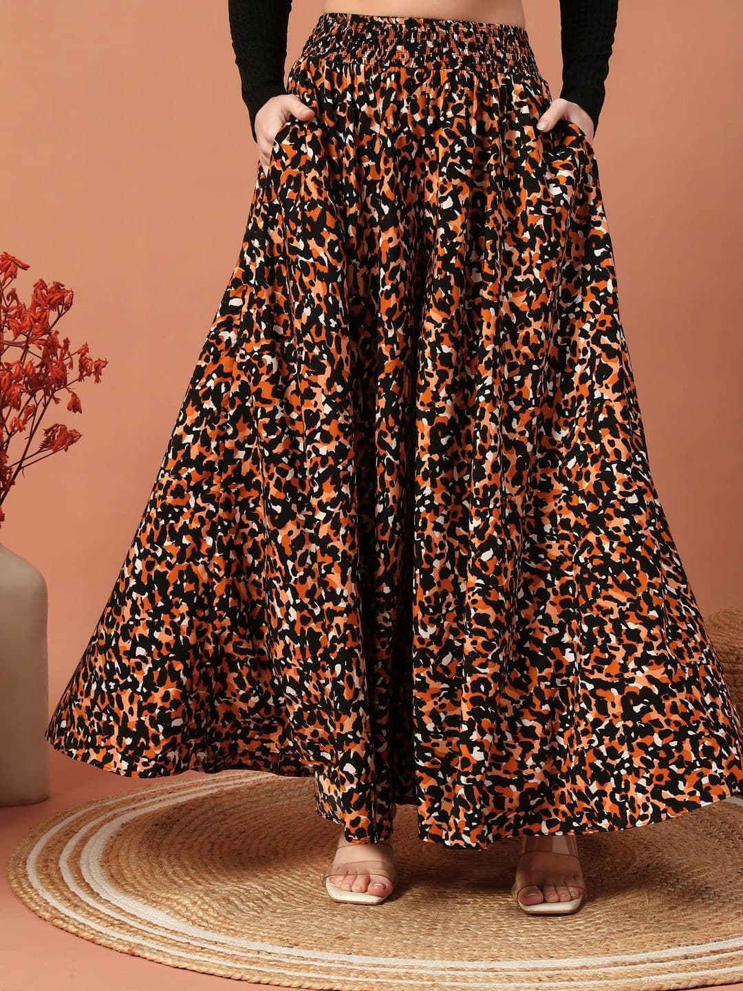 OTABU Women Abstract Printed Regular Western Flared Palazzos - view 1
